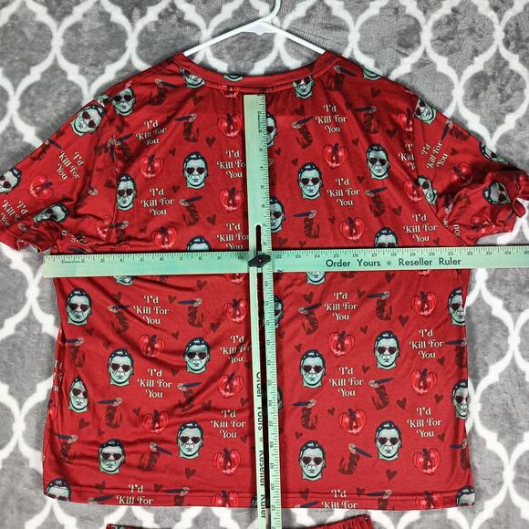 A Black Star Pajama Set Womens Large Red Halloween Horror Graphic Shorts Lounge - Picture 4 of 9